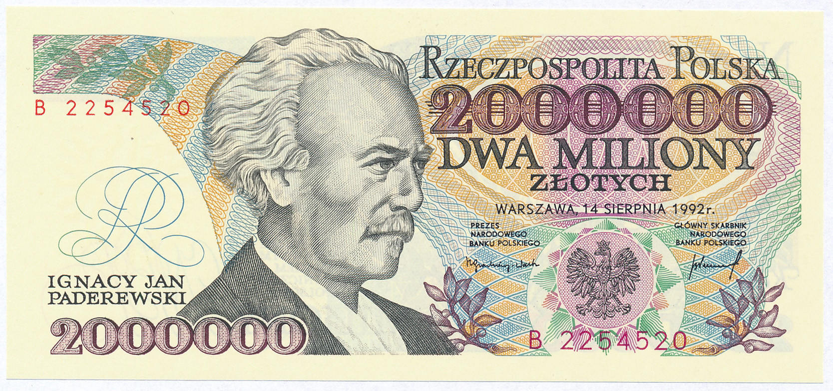 2.000.000 złotych 1992 seria B - rzadsze